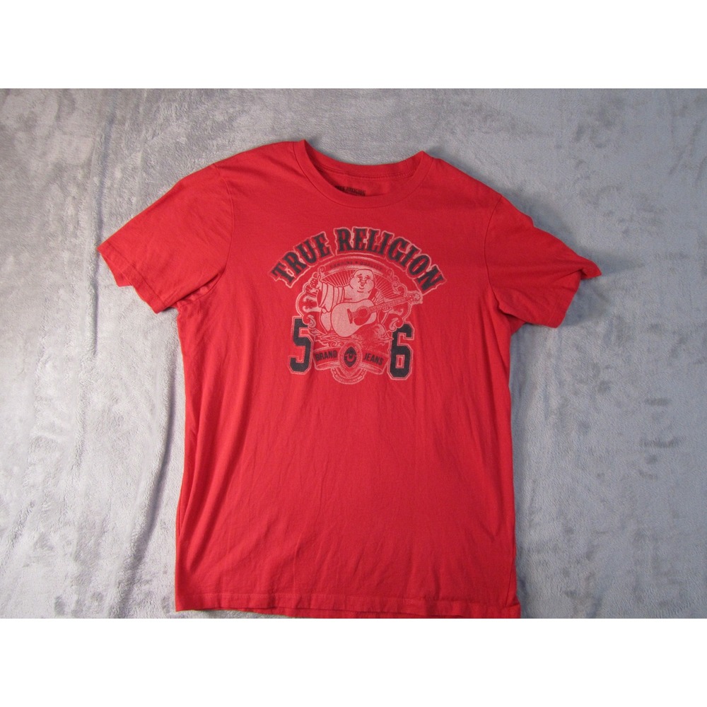 True Religion Mens Red Graphic Buddha Guitar World Tour T-Shirt XL